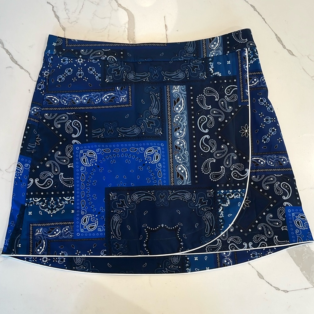 G/Fore Bandana Wrap Golf Skort in Paisley Twilight Blue and Black Size 8